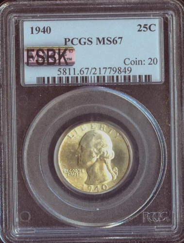 1940 WASHINGTON QUARTER PCGS MS67 MAC FSBK & SPOTLESS .