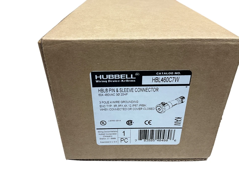 Hubbell HBL460C7W Pin And Sleeve Iec Connector 3P4W 60A 3P 480V 4X/69K - Image 3 of 3