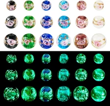 72 Pcs Glow in the Dark round Beads Lampwork Luminous Colorful Beads Glass Gumba