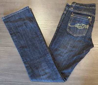 Ed Hardy by Christian Audigier Womens Jeans Dark Signature zipper pocket Size 26