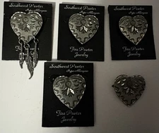 Lot of 5 Southwest Pewter Heart Button Covers - Fine Pewter Hypoallergenic