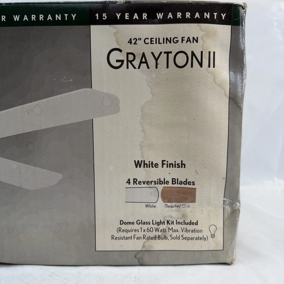 Ventilador de techo Hampton Bay The Grayton 42" blanco con kit de luz (nuevo en caja) de colección nos Foto 2 de 4