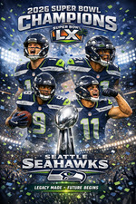 POSTER Seattle Seahawks Super Bowl LX Champions 2026 certificato autentico!!