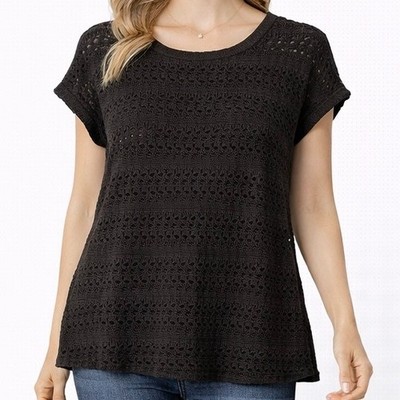 Torrid Size 3 Black Crochet Open Knit Tunic Sweater Dolman Sleeve Top Summer