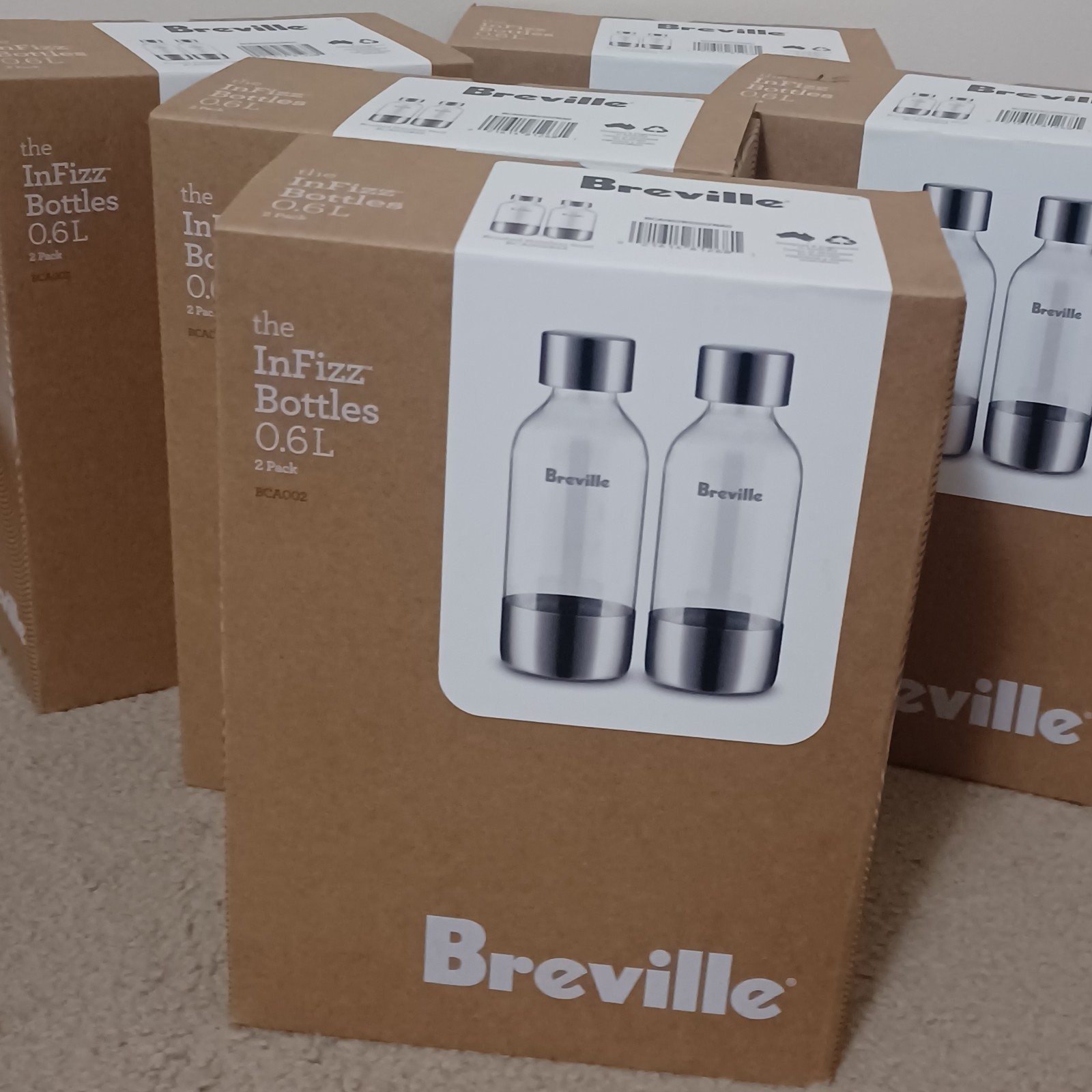 2-pack Breville InFizz Glass Bottle 0.6L Aqua Fusion Sparkli