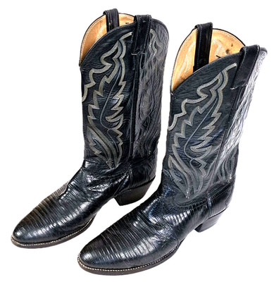 Justin Exotic Leather Cowboy Boots Black Lizard Men s Sz 10 D Made in USA 8313 