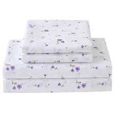 Floral Queen Sheet Set Purple Flower Bed Sheets Printed Queen Size - 4 Piece ...