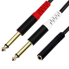 3.5mm TRS Female to Dual 6.35mm TS Audio Adapter Y Splitter Converter Cable