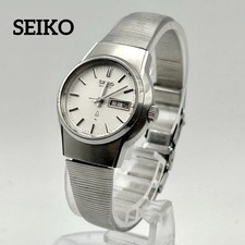 Seiko Joyful 4326-0050 Quartz Ladies Watch Day Date Silver Vintage 1970s Working
