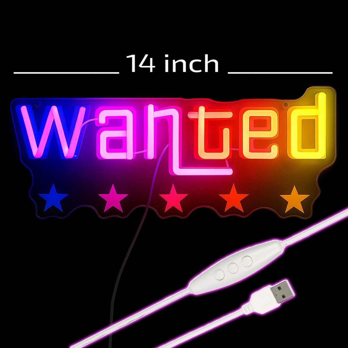 Grand Theft Auto WANTED 5 Stars Neon LED wall sign 14x6 inch GTA