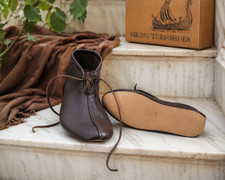Handmade Viking Turn Shoes Medieval Leather Ankle Boots LARP Reenactment Brown