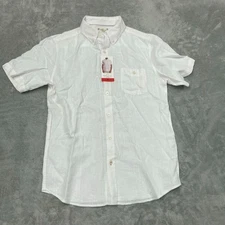 Weatherproof Vintage White Washable Linen Shirt Short Sleeves M a0017