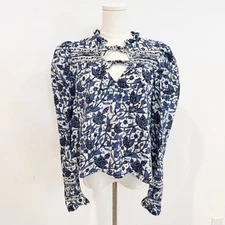 Love The Label Floral Puff Sleeve Boho Blouse Top Mabel Blue Bohemian Medium