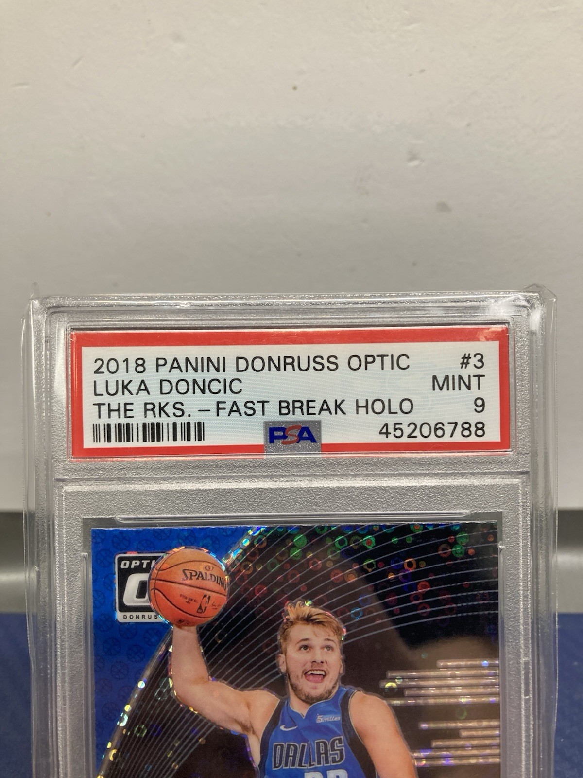 2018 Panini Donruss Optic Luka Doncic The Rookies Fast Break Holo PSA 9 view 3