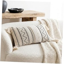 12x20 Lumbar Pillow Cover, Cream Neutral 20" x 12" Pack of 1 Black