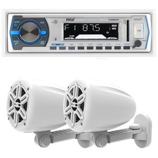 Pyle PLMRB29W 1-Din Receiver  1 Pair of 4" 150W 2-Way Off Road White Speakers