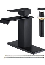 Black Bathroom Sink Faucet with Waterfall, Single Handle Water Tap, Sink Faucet