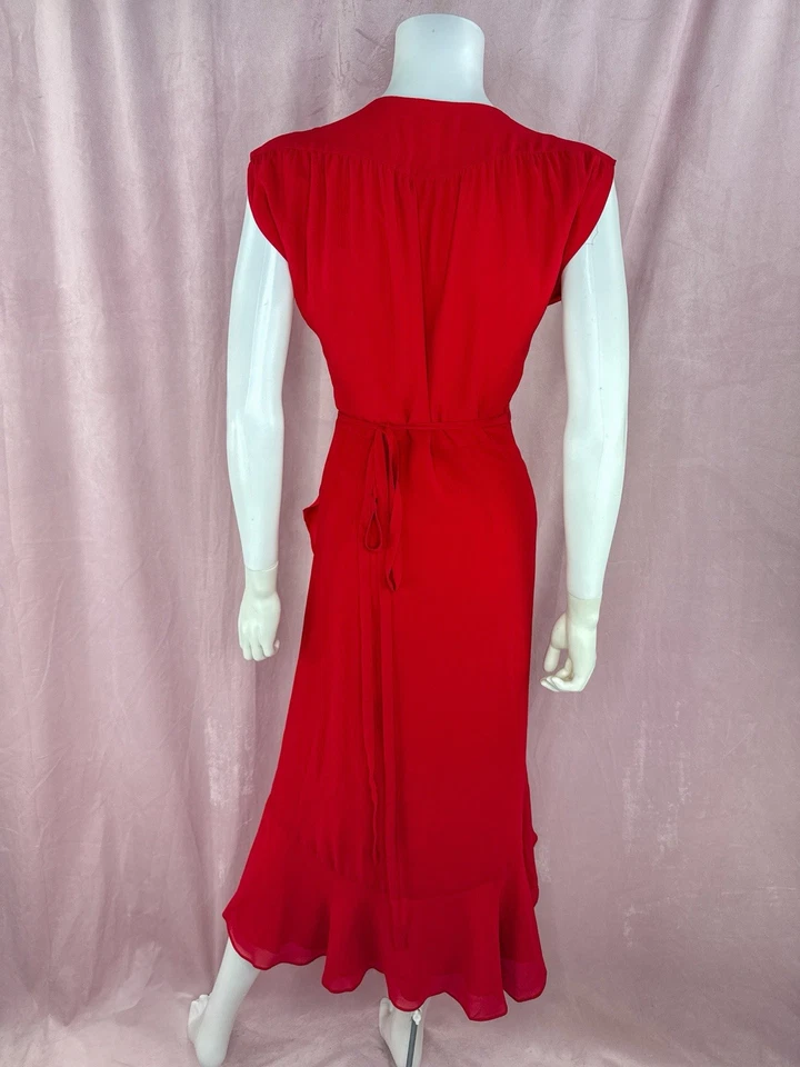Vestido midi envolvente rojo Yumi Kim para mujer talla pequeña cuello en V volantes lazo cintura Foto 4 de 4