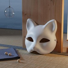 White Japanese Canine Mask With Bells and Tassels Costume Accessory