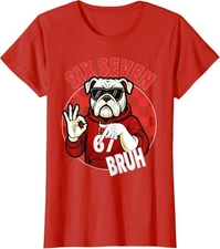 Retro Six Seven Bruh Bulldog Graphic Ladies' Crewneck T-Shirt