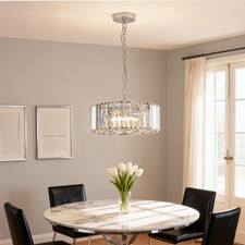 Modern Chrome 17'' Crystal Chandelier Luxury Drum Pendant Light Ceiling Fixture