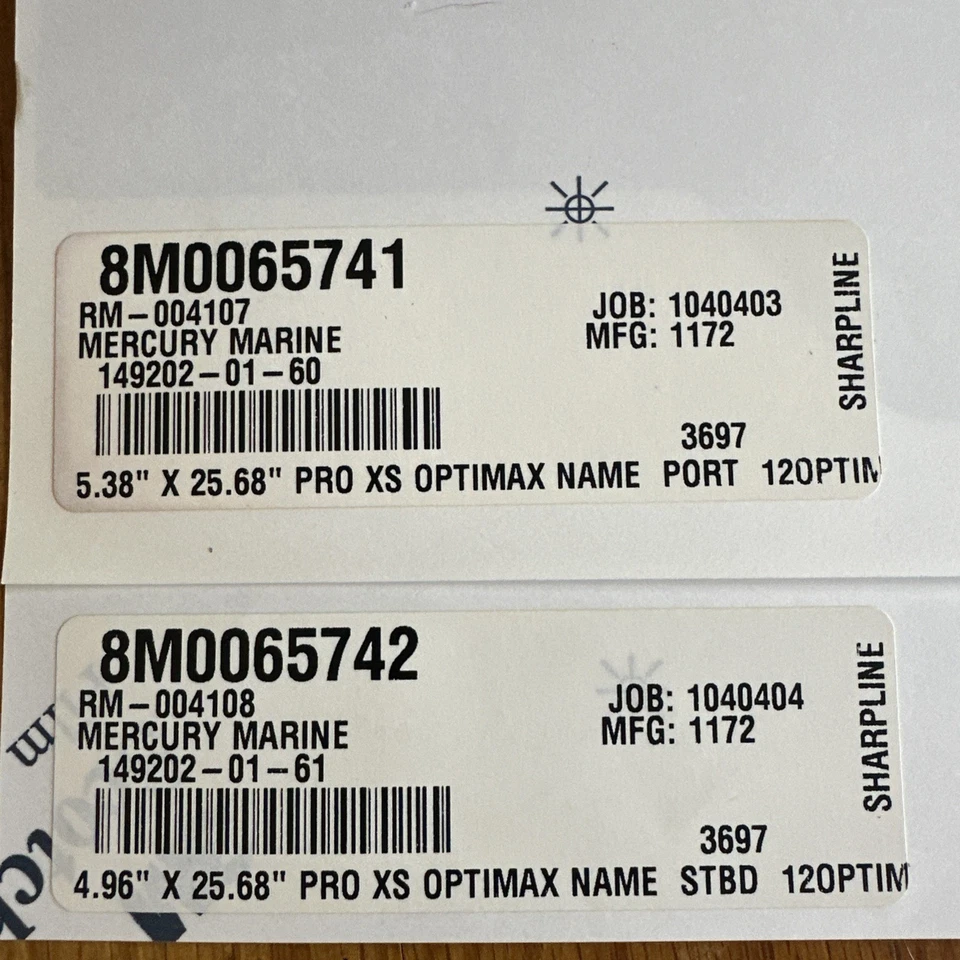 Juego de gráficos de calcomanías fueraborda OEM Mercury Pro XS Optimax 2012-2017 puerto estribor  Foto 3 de 4