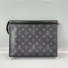 Auth Louis Vuitton Monogram Eclipse Pochette Voyage MM Clutch Pouch Black