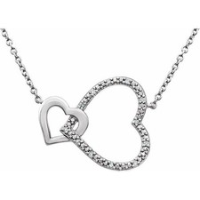 Diamond Interlocking Heart 18" Necklace In Sterling Silver .03 ctw