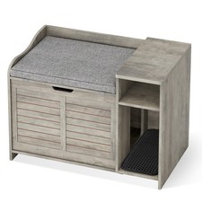 Garvee Cat Litter Box Enclosure Flip Top Hidden Cat Furniture With Cushion Gray