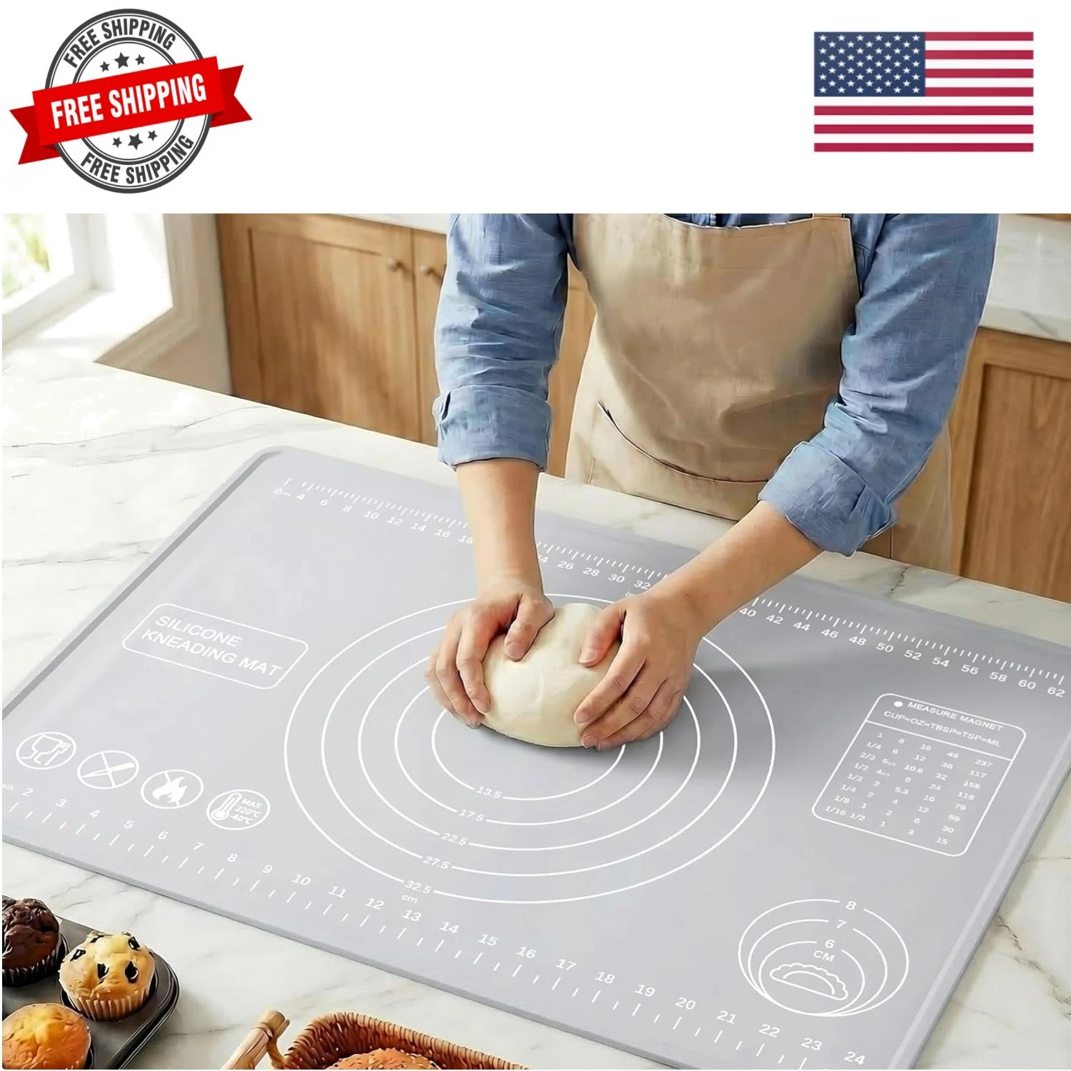 Silicone Pastry Mat 28" x 20" Extra Thick Silicone Baking Mat with Measuremen...
