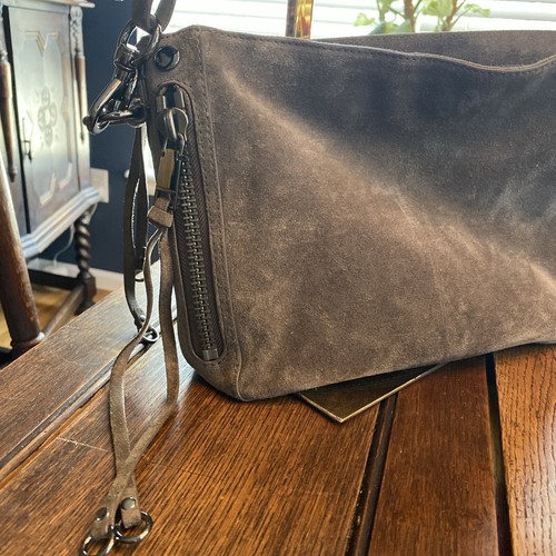 Rebecca Minkoff MAB Suede Hobo Shoulder Crossbody Bag Steel Gray Authentic - Picture 3 of 10