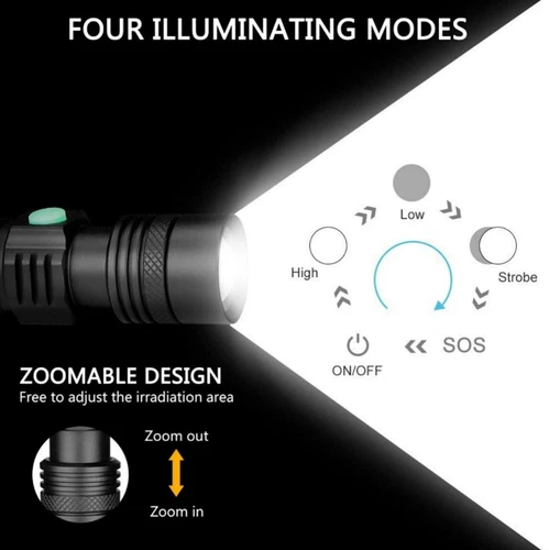 Super Bright LED Tactical Flashlight Zoomable Rechargeable - Picture 5 of 10