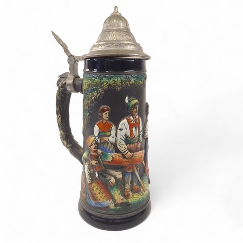 King Scene Tankard With Pewter Lid Vintage Collectable Colourful Figures