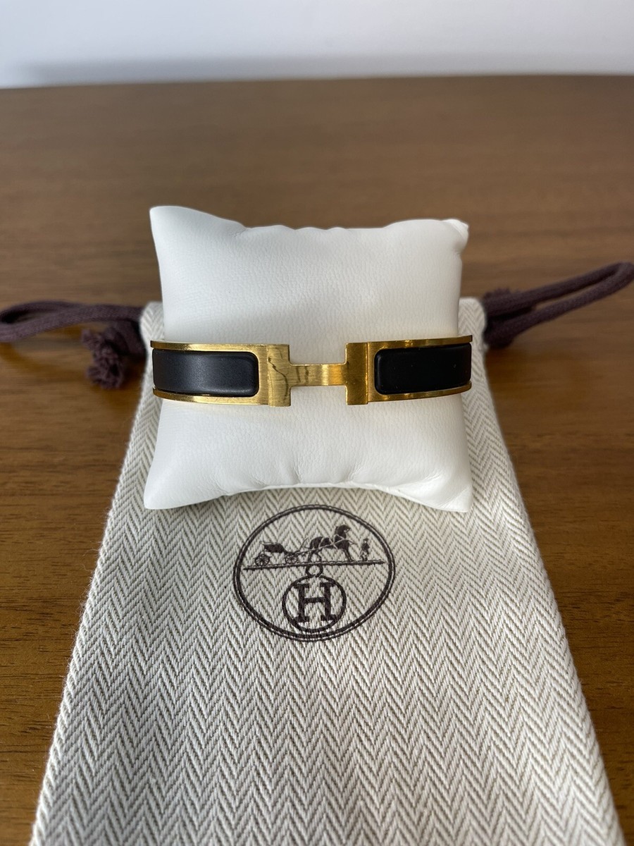 Auth Hermes Men's Clic Clac HH Bracelet Brushed Gold HW
