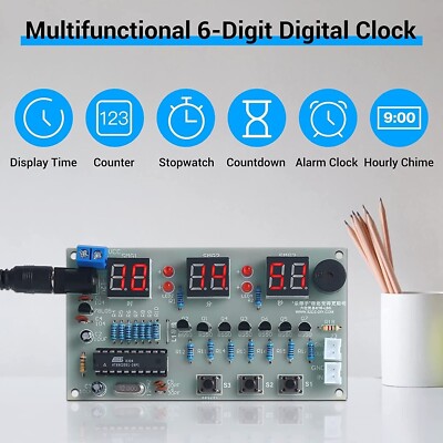 6-Digit DIY AT89C2051 Chip Digital Electronic Alarm Clock Kit for Soldering