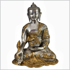 Medizinbuddha - Buddha der Gesundheit und Heilung - Messing versilbert 29cm 6kg