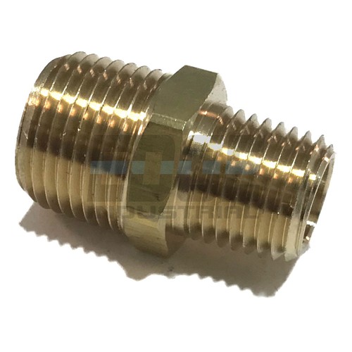 BRASS REDUCING HEX NIPPLE 3/8" x 1/4" MALE NPT MNPT FUEL/AIR/WATER/OIL/GAS WOG