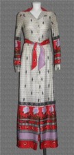 VTG Nancy B Lavender Roses Checks Polka Dots Button Front Long Poly Dress Wm S/M