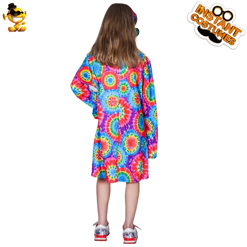Niñas 60s 70s Retro Hippie Niña Disco Disfraz Niños Flor Colorido Vestido Foto 3 de 4