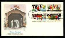CHRISTMAS 1982 WINTER MISCHIEF 1982 FLEETWOOD CACHET FDC STAMP BLOCK UNADDR