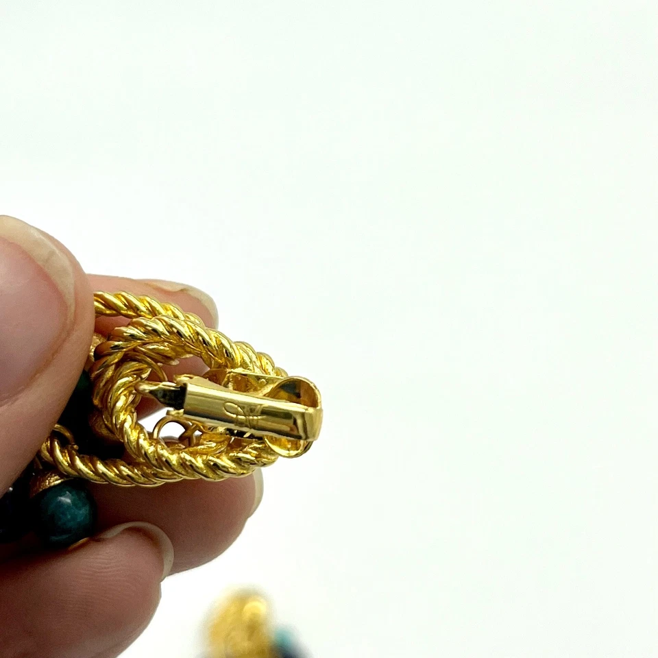 Pendientes colgantes Diane Von Furstenburg tono dorado azul turquesa cuentas clip Foto 3 de 4