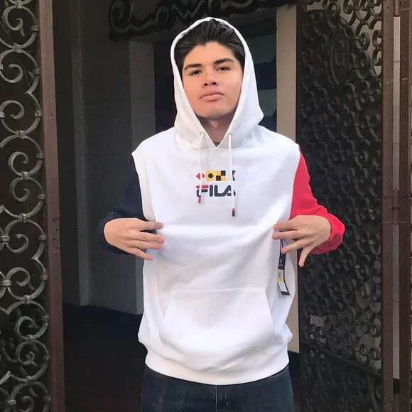 Felpa con cappuccio pullover uomo Fila bianco rosso navy