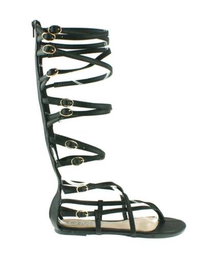 SEÑORAS MUJERES GLADIADOR SANDALIAS DE TIRAS PLANAS HASTA LA RODILLA CREMALLERA BOTAS ZAPATOS TALLA - Imagen 8 de 14