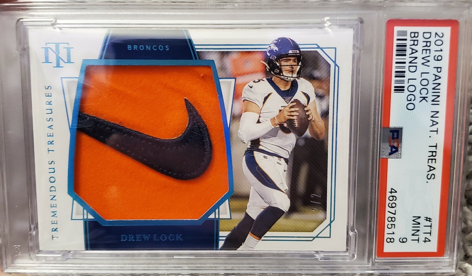 Drew Lock Panini National Treasures Tremendous Treasures Rookies #TT4 Brand Logo