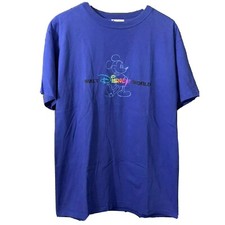 Vintage Disney World Rainbow Embroidered Mickey Mouse T Shirt Blue Size Large