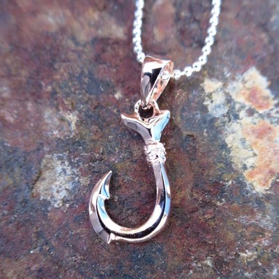 Rose Gold Plated Small Fish Hook Hawaiian .925 Silver Pendant Necklace SP93107