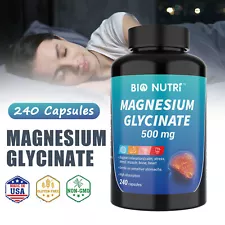 Magnesium Glycinate 500mg - 240 Capsules For Sleep, Stress Relief Support Bone