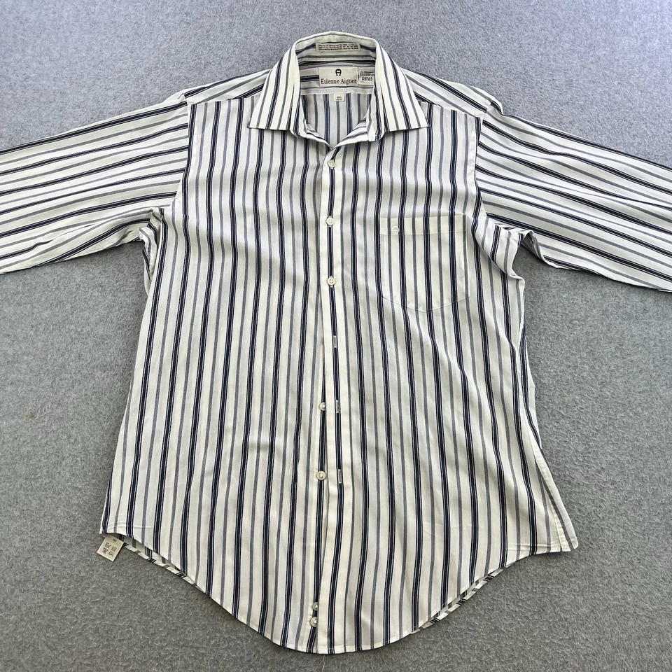 Etienne Aigner Dress Shirt Mens 15.5 White Blue Stripe Long Sleeve Button Up - Image 4 of 4