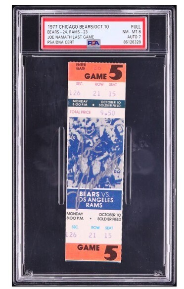 Joe Namath Autographed Signed Last Final Game FULL Ticket 1977 PSA 8 NM-MT, POP 2, 0 Higher! 