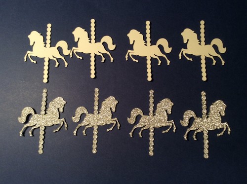 30 Silver Glitter Carrousel Horse Die Cuts 2" H scrapbooking, confetti - Picture 2 of 3